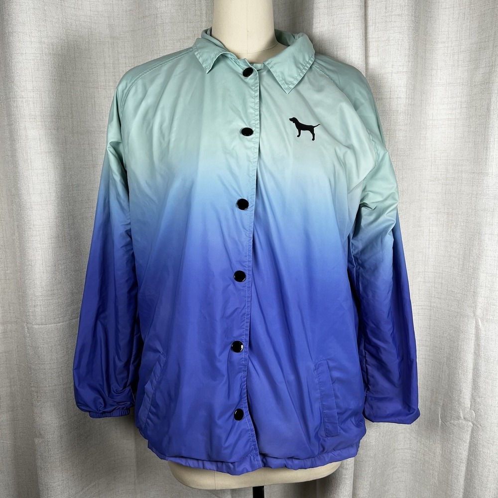 Victoria's Secret Pink‎ Ombre Dip Dye Snap Front Jacket Seafoam Blue Teal Medium